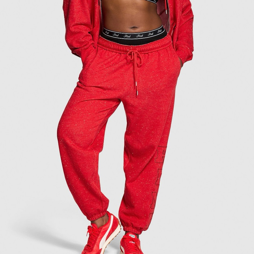 Red Sparkle Jogger Pants by Victoria’s Secret PINK size Medium NWT
